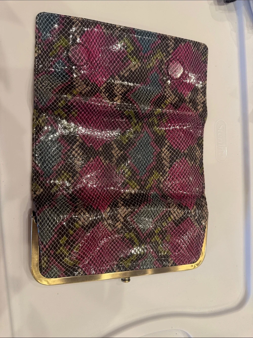 HOBO Pink and Brown Snake-Print Wallet with Gold Trim